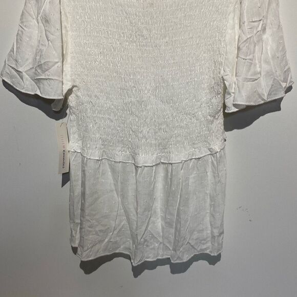 Urban Romantics Women's White V-Neck Smocked Short Sleeve Blouse Small NWT - Picture 7 of 10